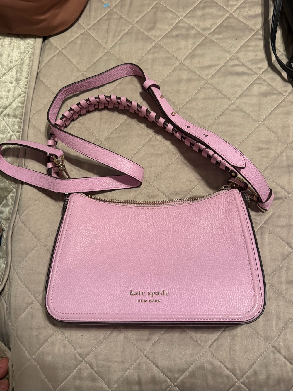 kate spade Pink Pebbled Leather Braided-Detail Crossbody Bag